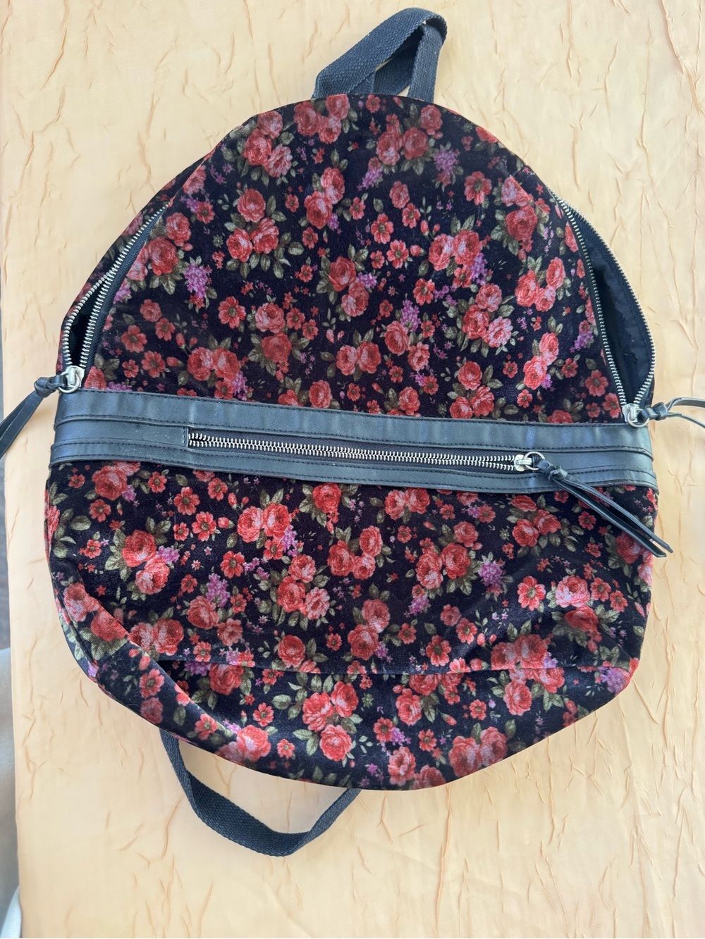 Candies Floral Black Crushed Velvet Small Mini Backpack